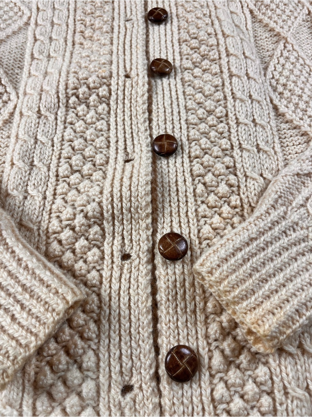 Kennedy of Ardara Irish Aran Cardigan 100% Pure Wool Cable Knit Cream Sweater - Picture 5 of 11